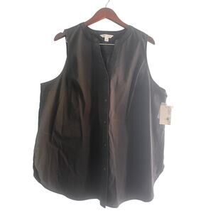 NWT Nine West Mineral Black Sleeveless Button Down Tunic Top Women's Size XXL
